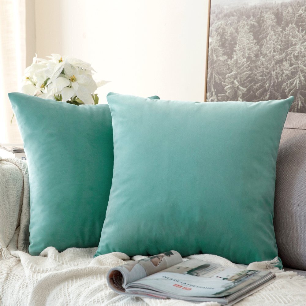 8915 Pack of 2 Velvet Soft Solid Decorative Square Throw Pillow Covers Set